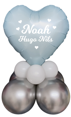 Ballongdekoration hjärta Dop 3 namn Blå