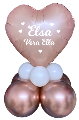 Ballongdekoration hjärta Dop 3 namn Rosa
