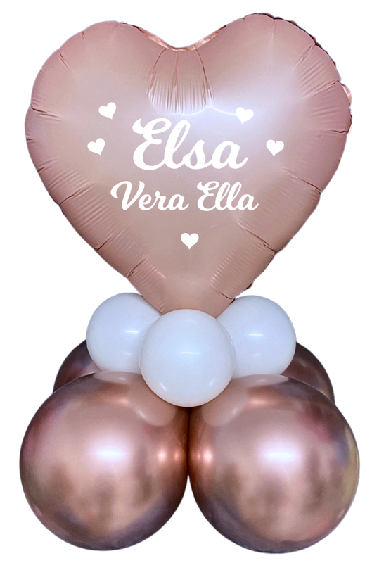Ballongdekoration hjärta Dop 3 namn Rosa