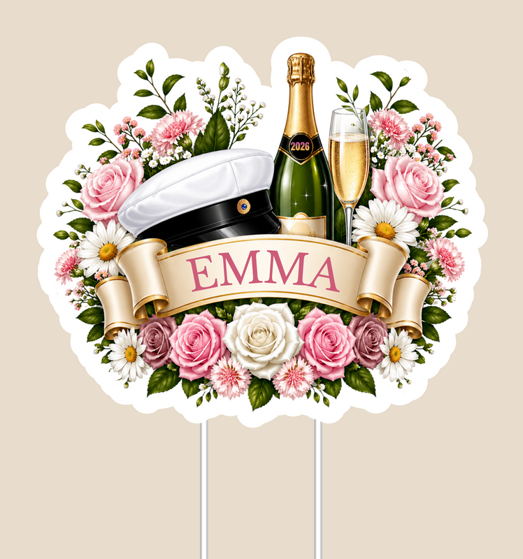 Caketopper Student blommor med namn