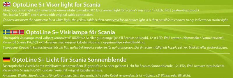 OptoLine S+ Fiberoptiskt positionsljus för Scania solskydd (Vit och Gul-orange)