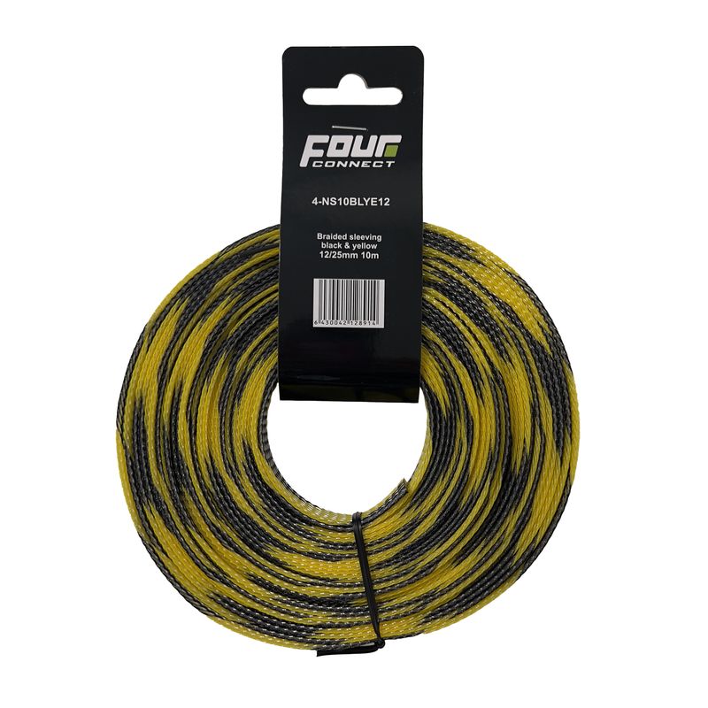 FOUR Connect Kabelstrumpa svart/gul 12/25mm 10m