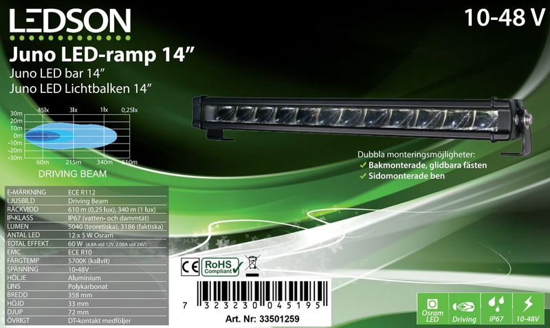 Juno 14" LED ramp 60W (ECE R112, Driving Beam)