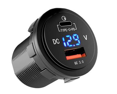4Connect vattentät USB-laddare med voltmätare
