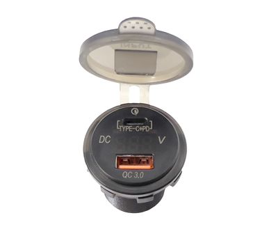 4Connect vattentät USB-laddare med voltmätare