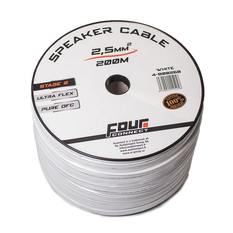 4Connect 4-800268 OFC-speakercable white 2x2.5mm2, 200m