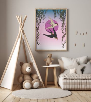 Two Swallows In Flight