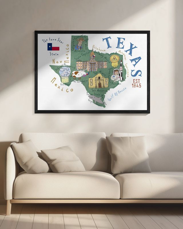 Texas State Map by Illustrated by Artist Carla Daly
