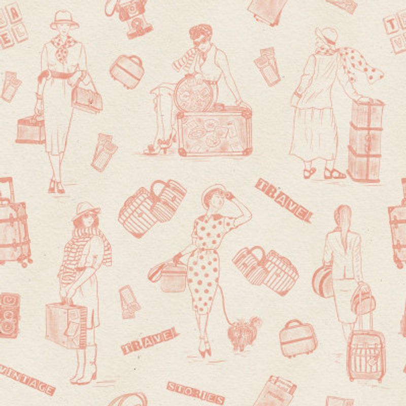 Vintage Ladies Traveling - Vintage Travel Stories - Pink - Pattern