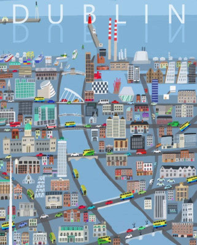 Illustrated View of Dublin City, Ireland by Artist Carla Daly