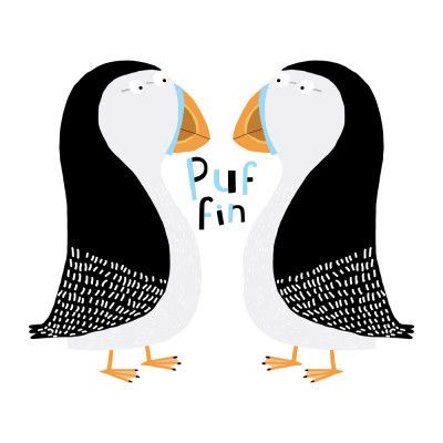 Two Puffins with Hand Drawn Text By Carla Daly