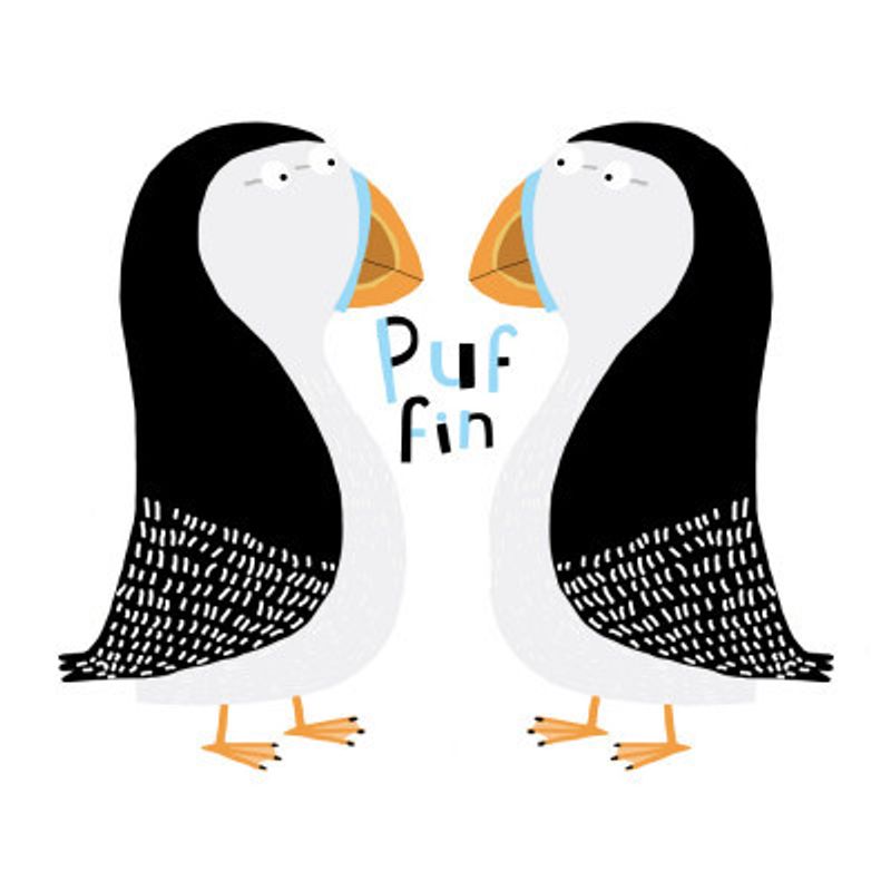 Two Puffins with Hand Drawn Text By Carla Daly