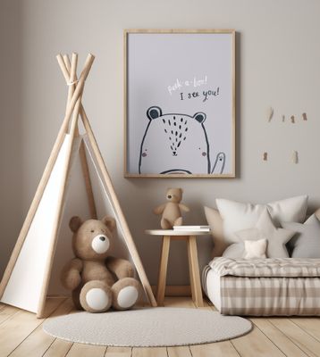 Peak a Boo woodland Bear - Simple Boho Kids &amp; baby nursery