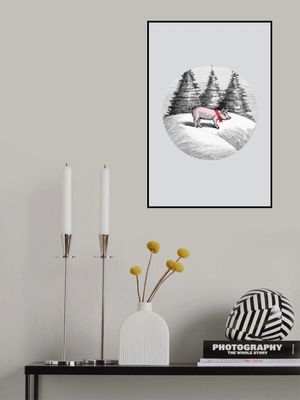 Winter Scenes: Holiday Pink Pig With Red Neck Bow Tie 1
