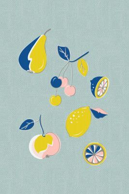 Mid Century Kitchen Fruits Mint