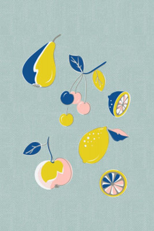 Mid Century Kitchen Fruits Mint