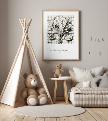 Black And White Ink Illustration Of Salad Ingredients