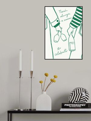 Woman holding wine bottle and wine glass (Green) - Wine Vin Femme Vert