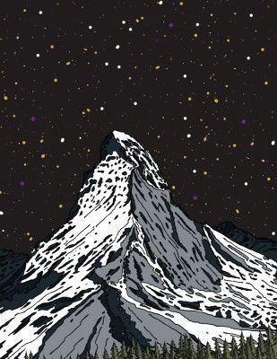 Snowy Mountain Under a Starry Night Sky