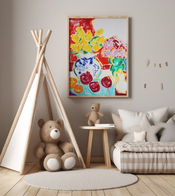 Still Life With Pomegranates And Yellow Roses, Tamara Jare, oil on canvas