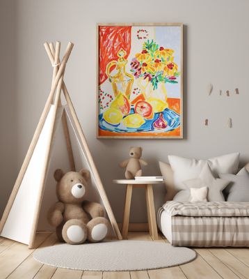 Still Life With Fruit And Rudbeckia Flowers, Tamara Jare, oil on canvas