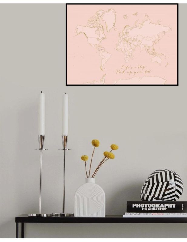 Inspirational Pink And Gold World Map,  