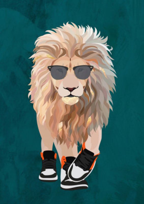 Lion prowling in high top sneakers