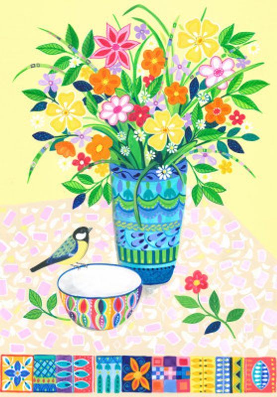 Flower Bouquet and Bird