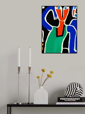 Stylized Figure With A Red Face And Blue Eyes