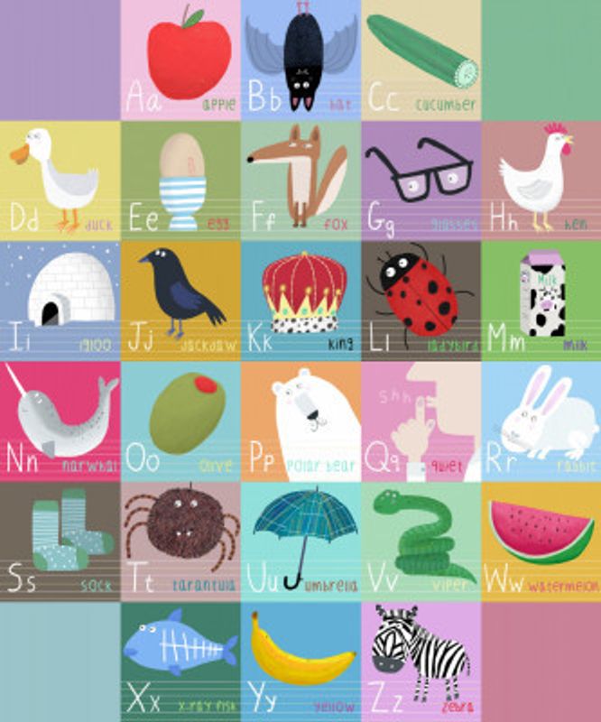 Colorful Alphabet Illustrated Squares