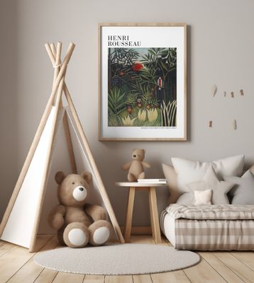 Monkeys And Parrot In The Virgin Forest