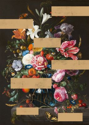 Bouquet of Vintage Oil Painting Flowers, Modern Collage