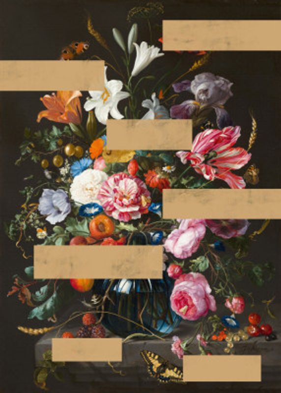 Bouquet of Vintage Oil Painting Flowers, Modern Collage