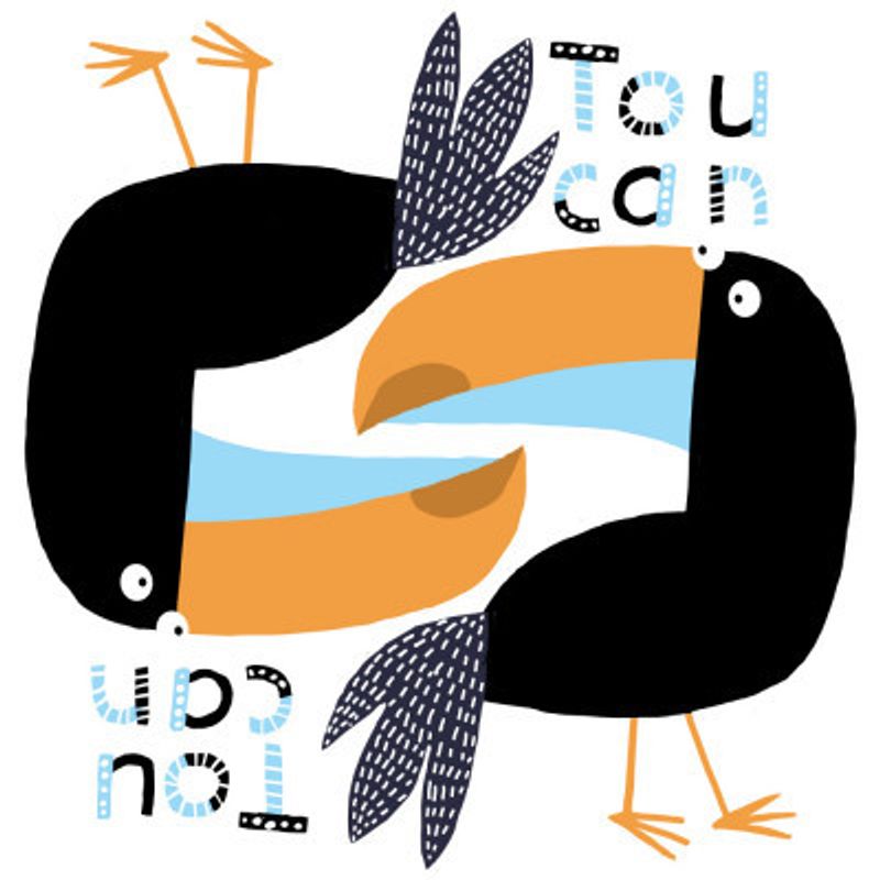 Two Toucans Graphic Design with Text by Carla Daly