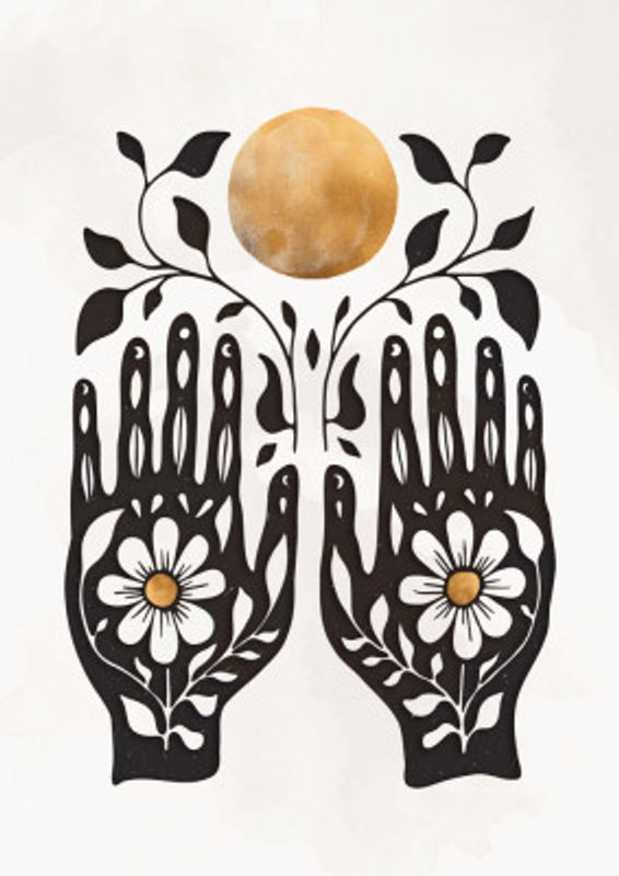 Black Hands with Botanical Elements