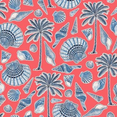 Sea Shells and Palmtrees Coral Red