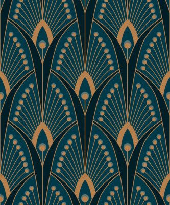 Geometric Art Deco Peacock Feathers Teal