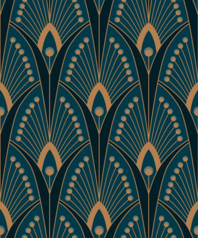 Geometric Art Deco Peacock Feathers Teal