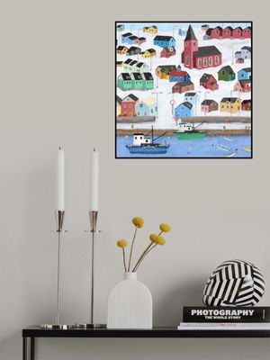 Snowy Town with fishing Boats by Artist Carla Daly