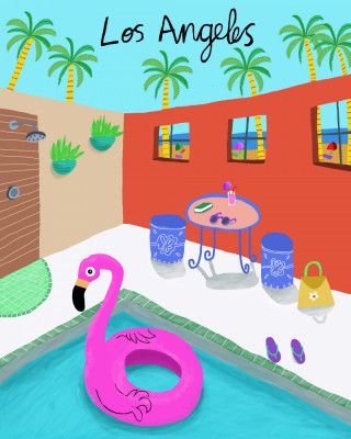 Pink Flamingo Float in Pool, Los Angeles, California by Artist Carla daly