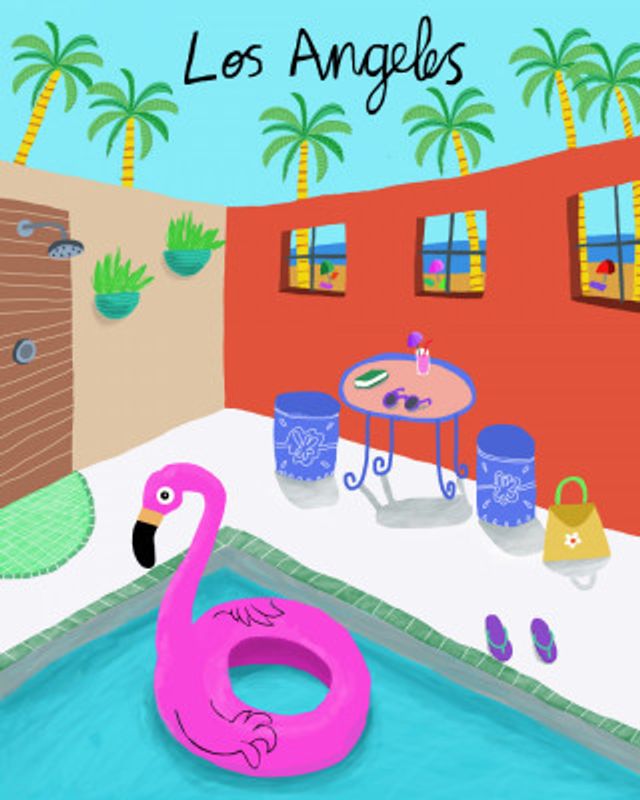 Pink Flamingo Float in Pool, Los Angeles, California by Artist Carla daly