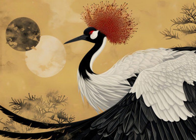 Abstract red-crowned crane