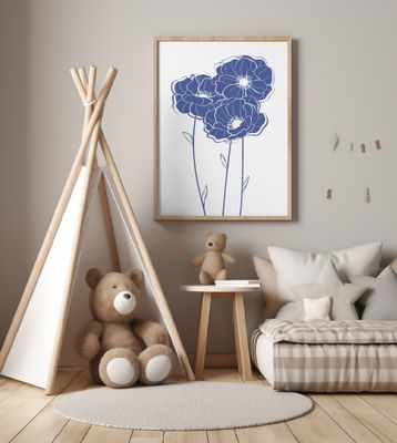 Blue Flowers With Intricate Line