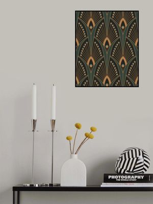 Geometric Art Deco Peacock Feathers Forest Green
