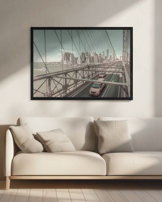 Brooklyn Bridge View with traffic | urban vintage style