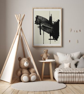 Abstract Brushstrokes in Black and Cream