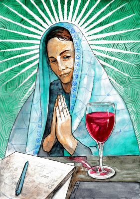 AW Maria. Holy Drink Watercolor Portrait.