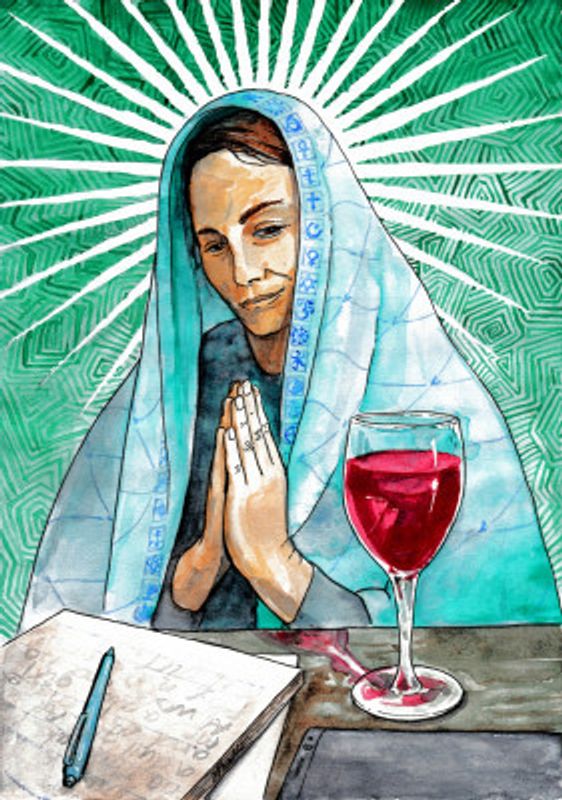 AW Maria. Holy Drink Watercolor Portrait.
