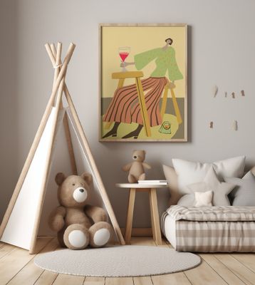 Just one glass.  Lady drinking wine