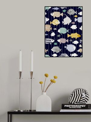 Fresh fish on dark navy blue pattern